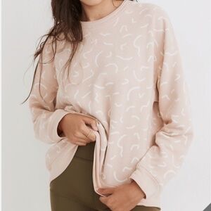 Madewell Double-Crewneck Sweatshirt in Bold Squiggles Light Pink XL (CLEARANCE)